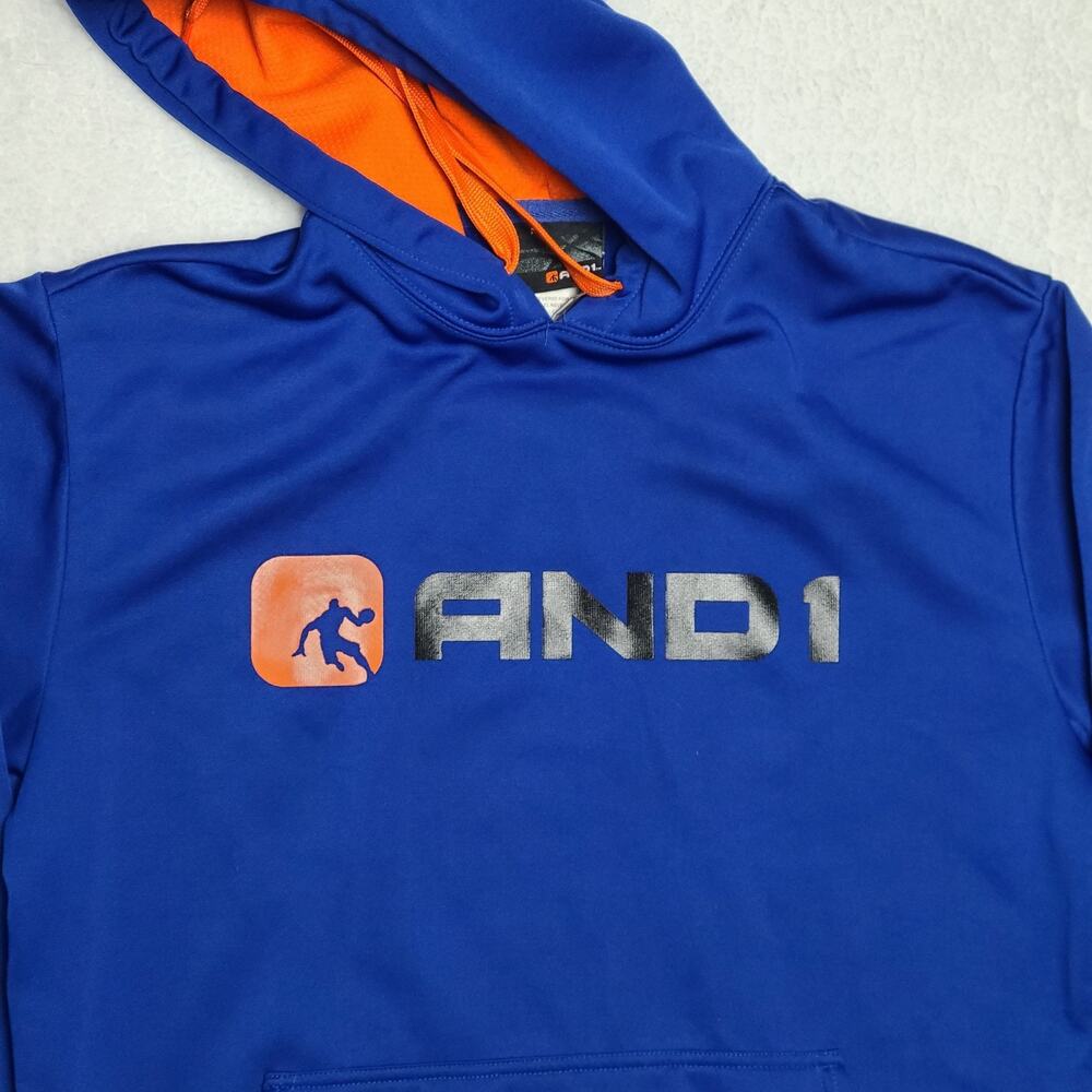 AND1 Hoodie Sweatshirt Mens Basketball 90s Y2K Embroidered Blue Orange Medium